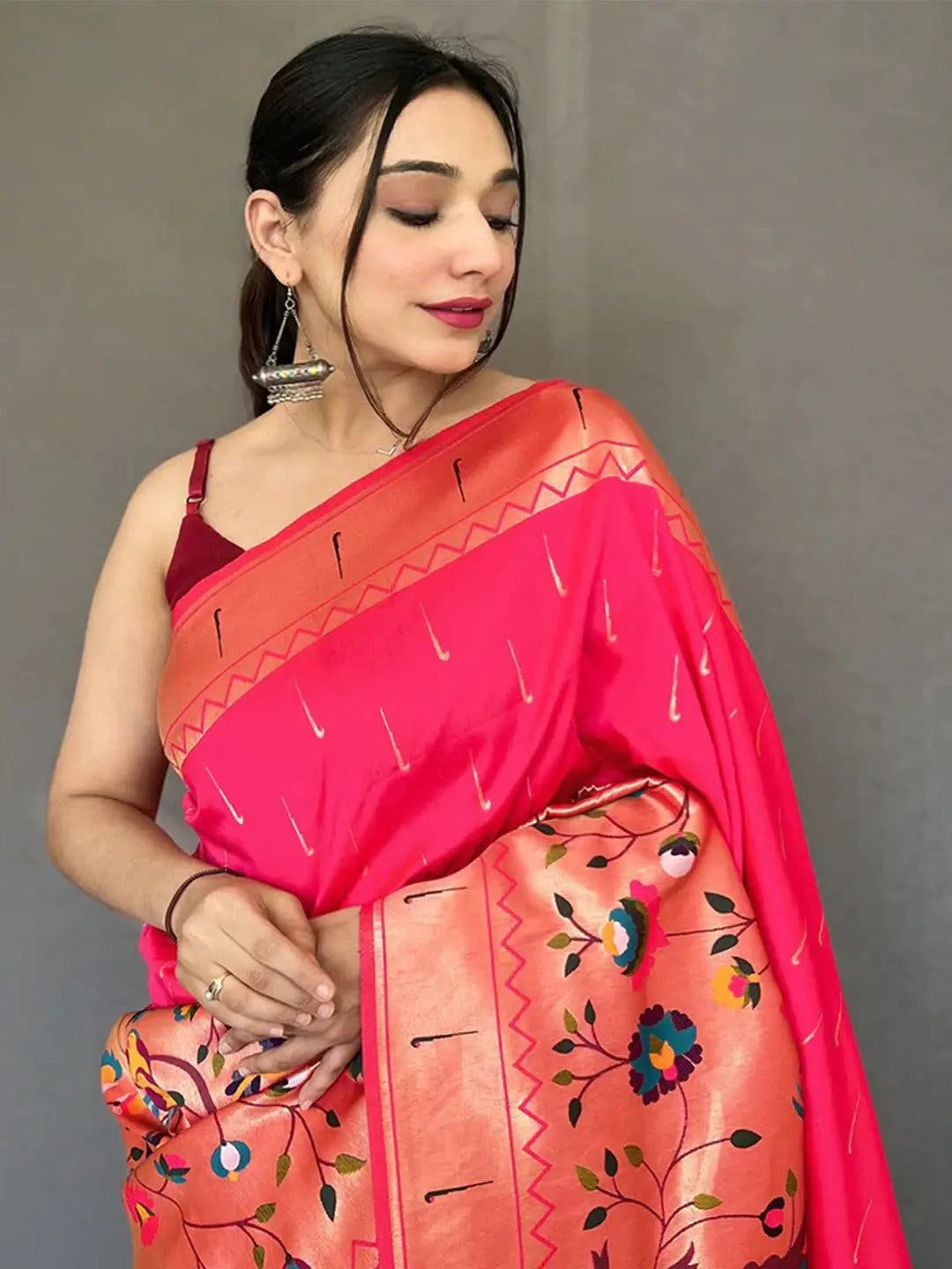 Pink Paithani Big Border Zari Woven Saree
