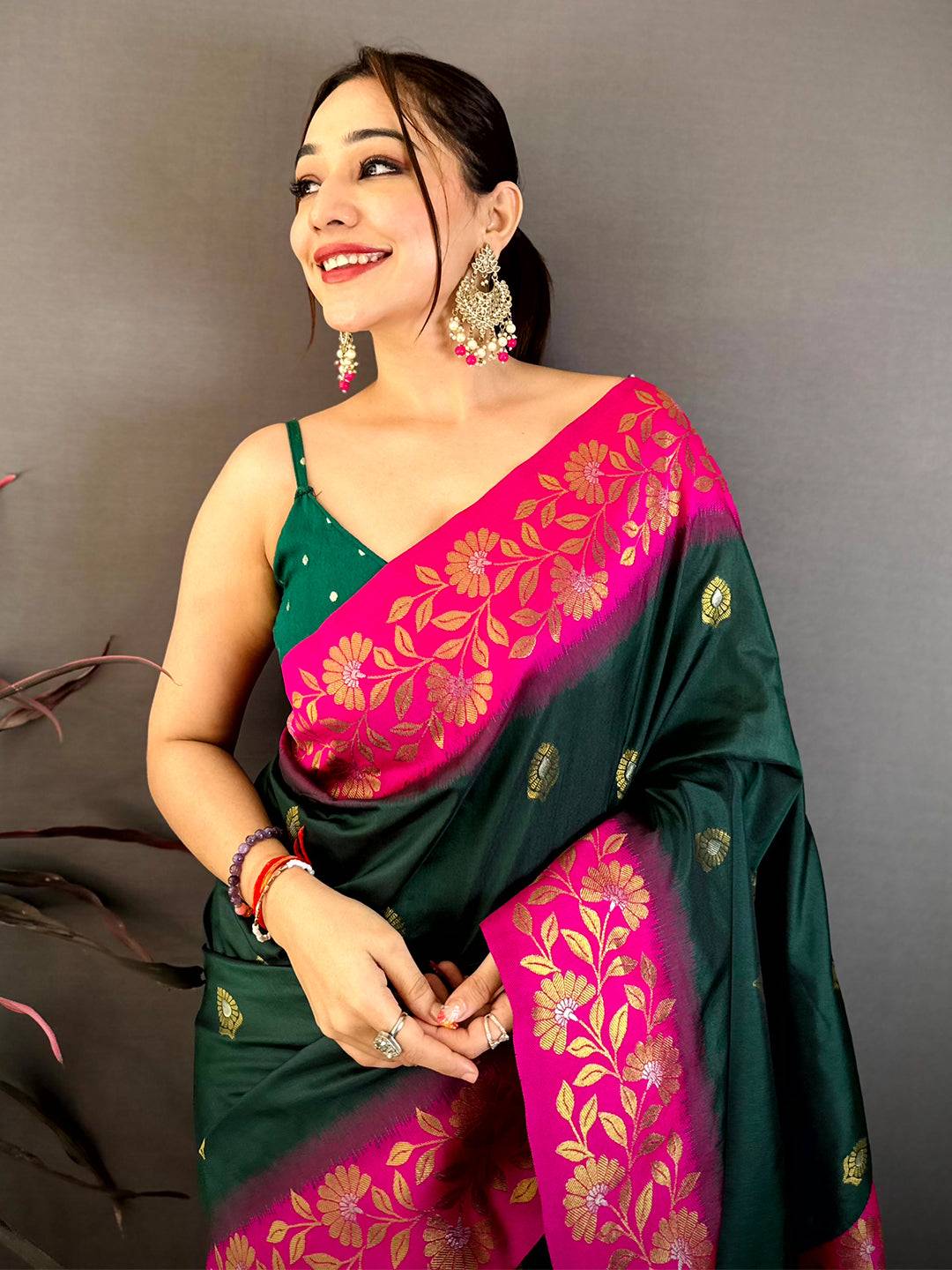 Deep Green Soft Silk Kanjivaram Saree