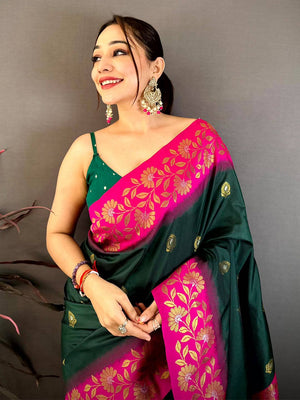 Deep Green Soft Silk Kanjivaram Saree