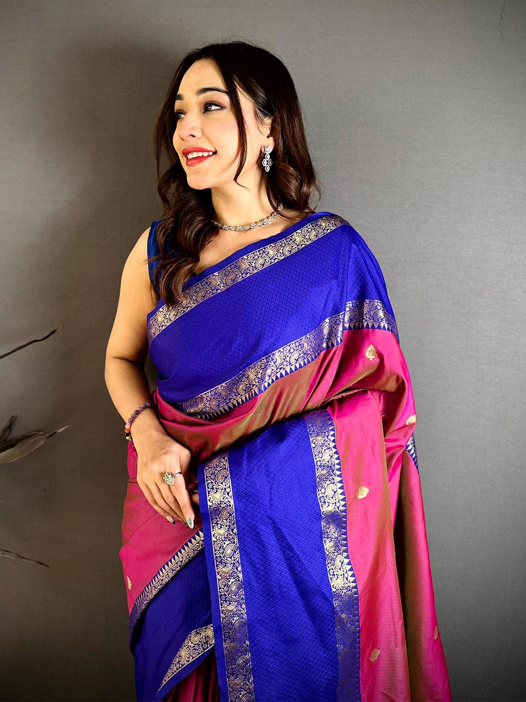 Wine  Dual  Tone  Gadwal  Saree