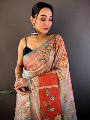 Rama Abstract Floral Zari Tussar Saree