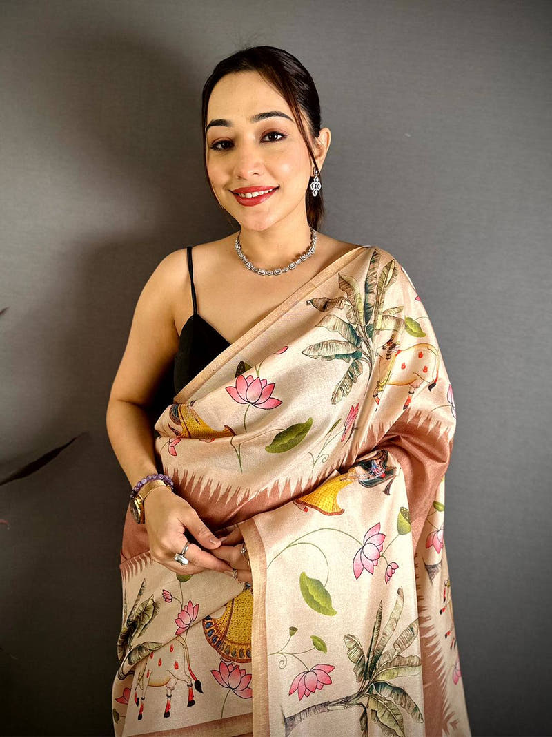 Heritage Pichwai Border Semi Tussar Saree