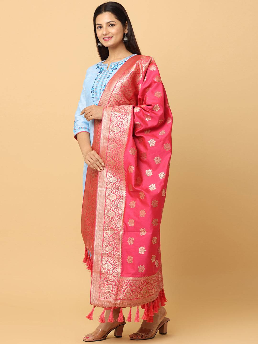 Silk Blend Woven Rani Colour Design Dupatta