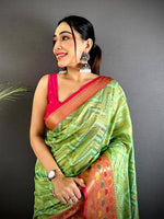 Green Banarasi Zic Zac Katan Silk Saree