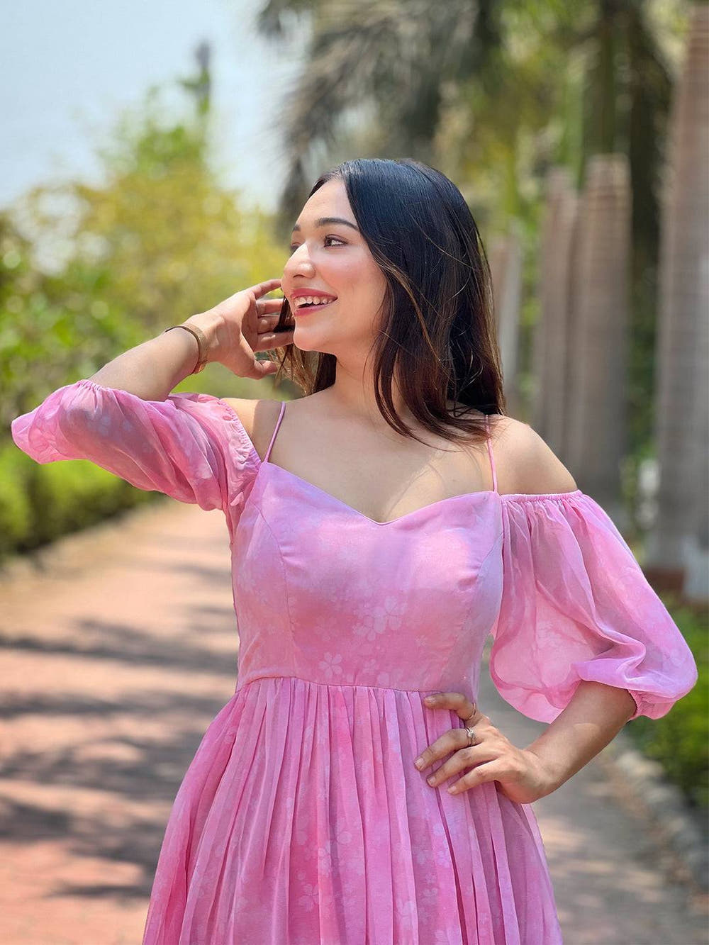 Rose Pink Floral Printed Dress