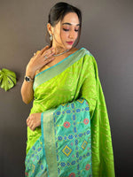 Perot Green Katan Silk Ikkat Saree