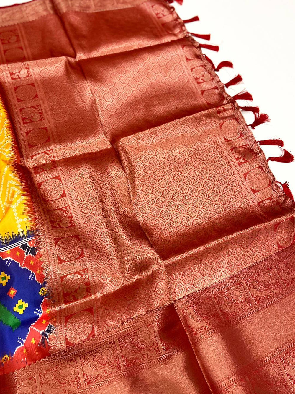 Yellow Bandhej Printed Banarasi Saree