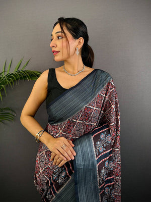 Multi Linen Block Kalamkari Print Saree