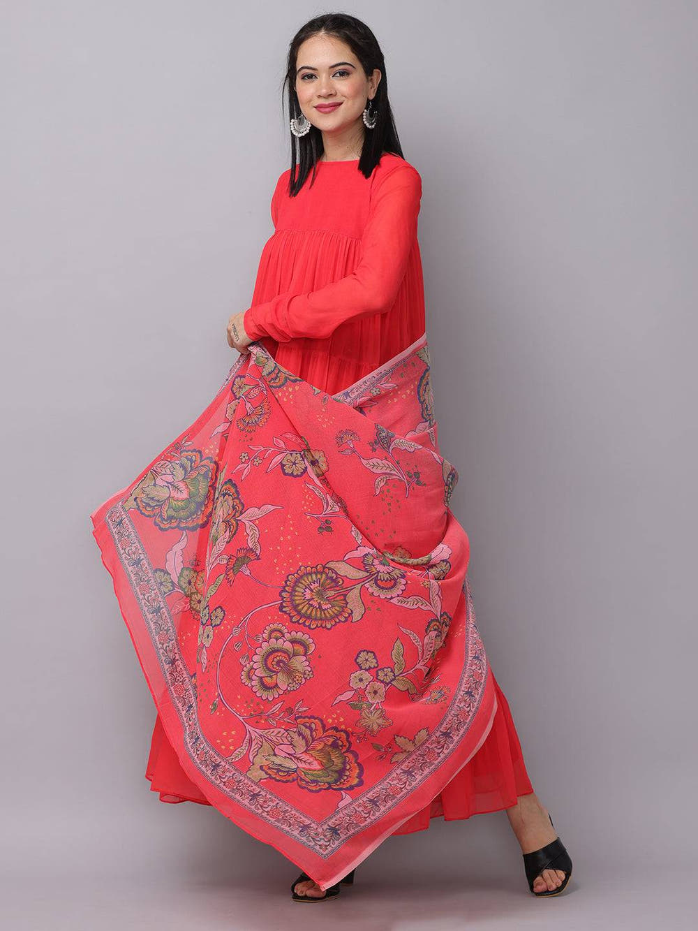 Fiery Red Churidar Sleeves Dress
