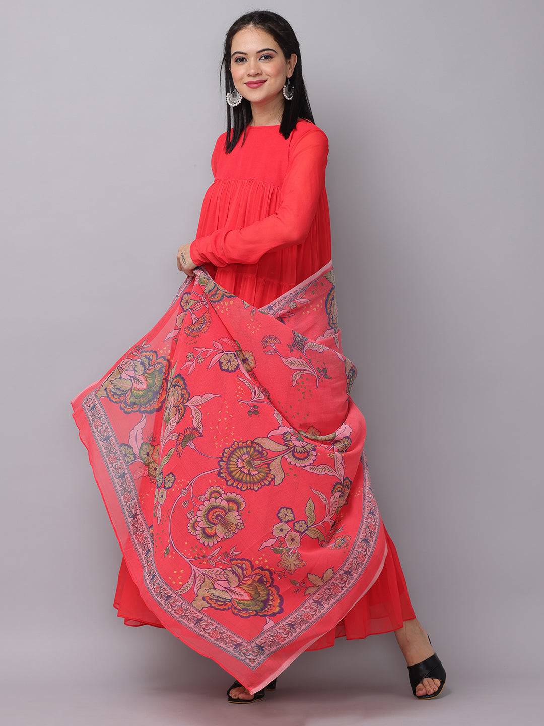 Fiery Red Churidar Sleeves Dress