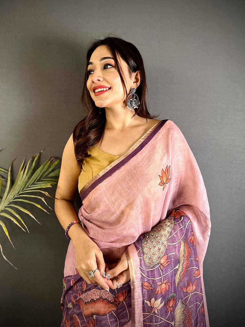 Classic Floral Linen Tissue Saree