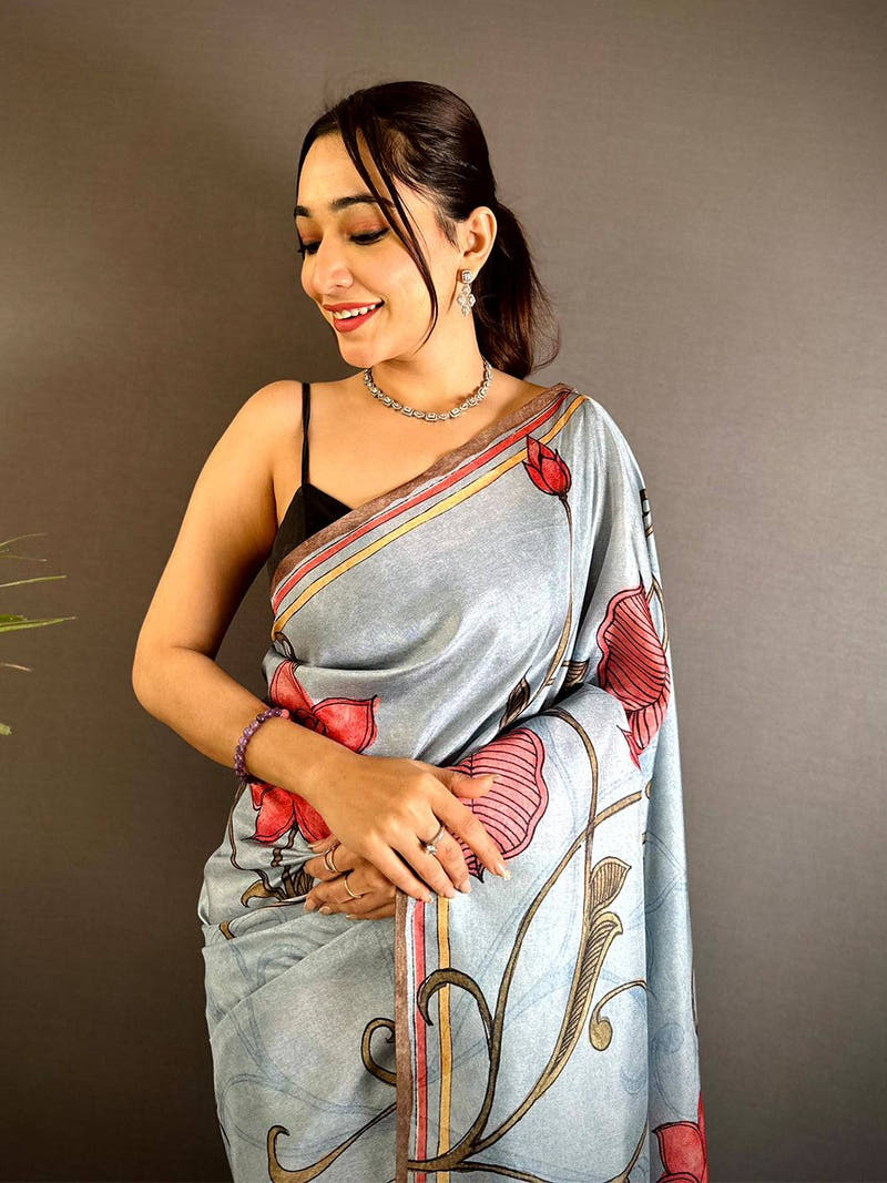 Elegance Flora Kalamkari Tussar Saree