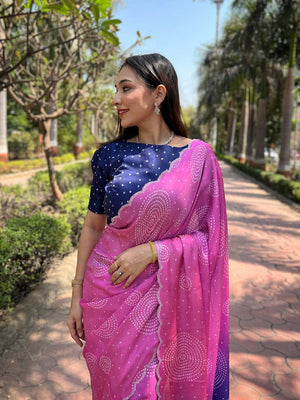 Pink Ombre Bandhej Georgette Silk Saree