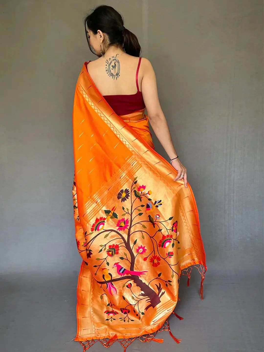 Orange Paithani Big Border Zari Woven Saree