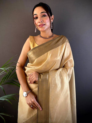 Gold Banarasi Tissue Silk Butti Design Saree