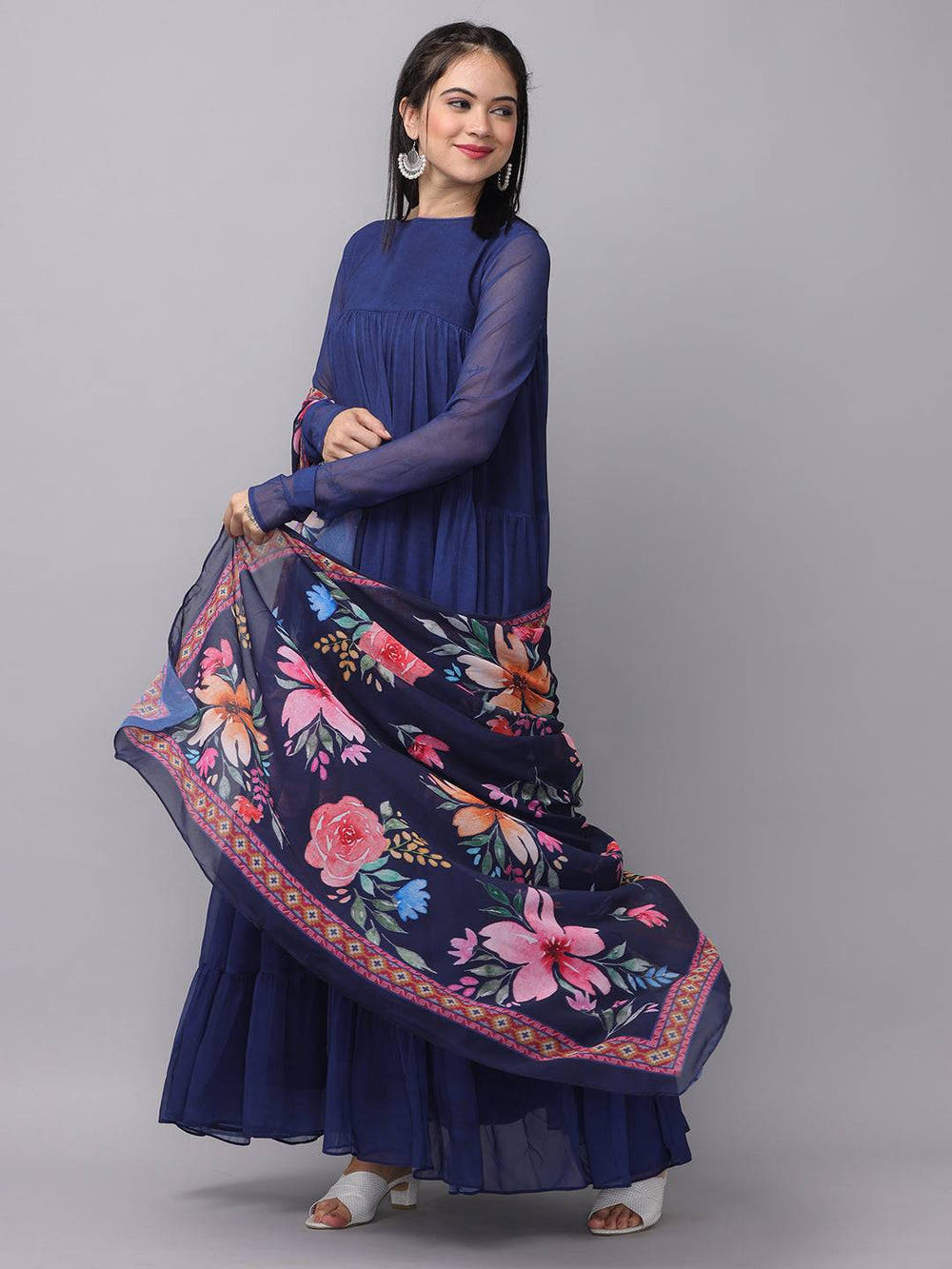 Royal Sapphire Blue Georgette Long Dress