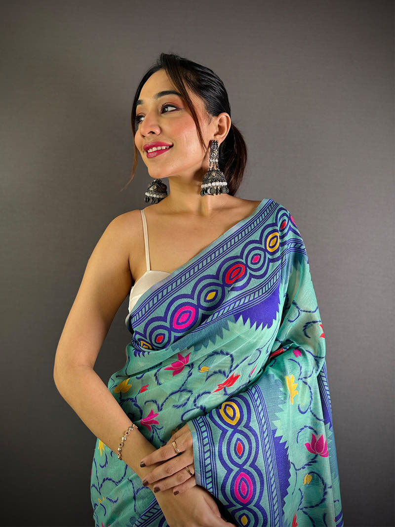 Multi Dhakai Jamdani Cotton Silk Saree