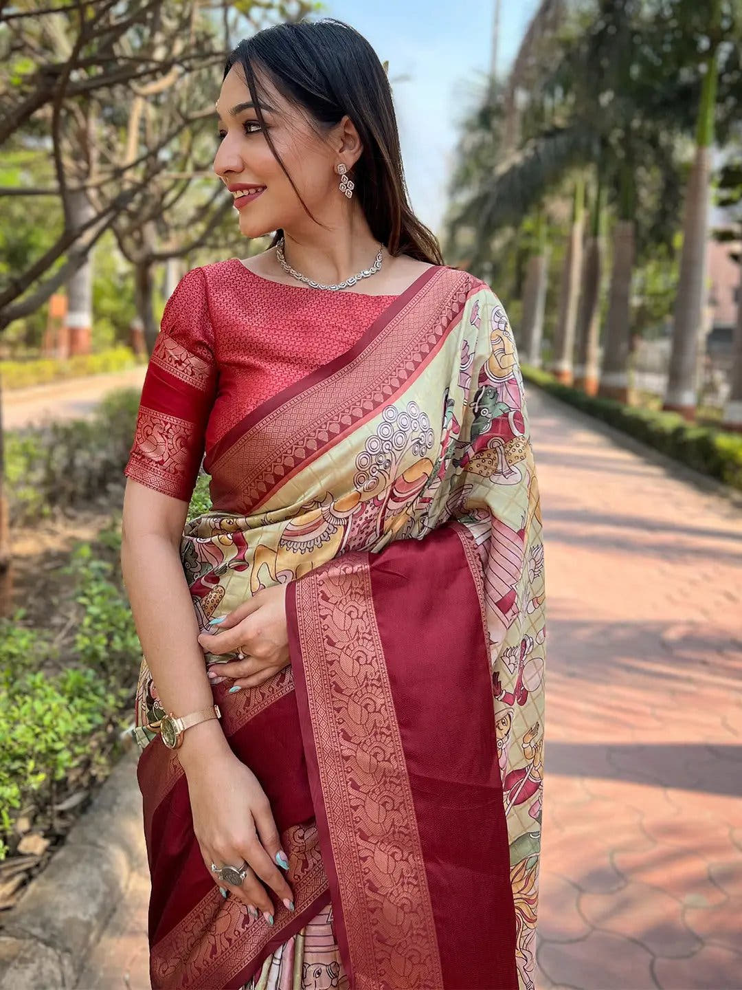 Pista Colour Double Border Chex Weaving Banarasi Soft Silk Saree