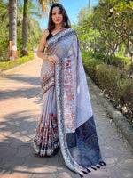 Satin Kota Doria Saree With Kalamkari Digital Print In Lavender Colour
