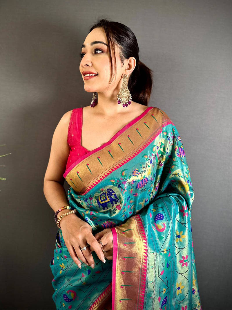 Rama Patola Motif Soft Silk Saree