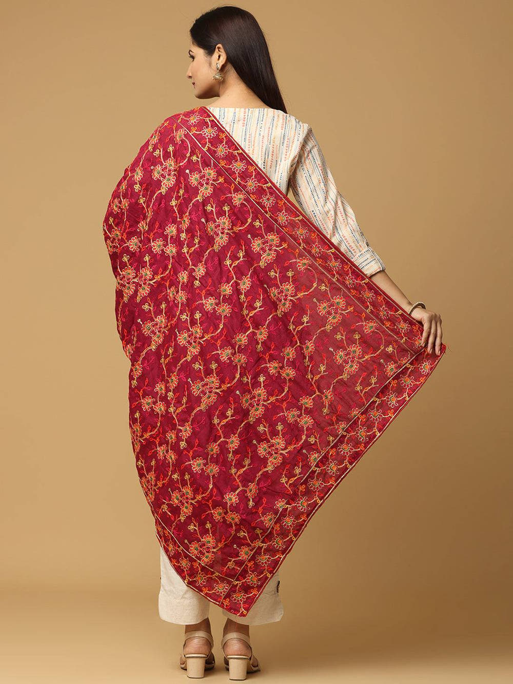 Wine Deep Floral Spray Pashmina Dupatta