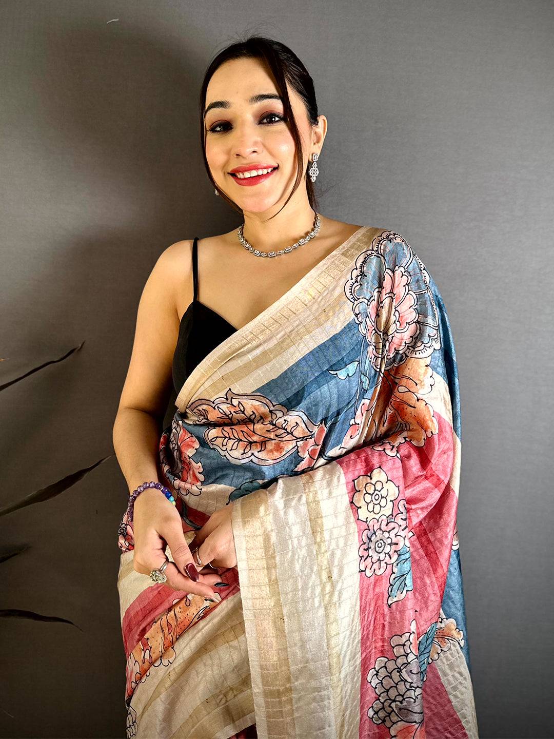 Radiance Tussar Ghicha Floral Saree