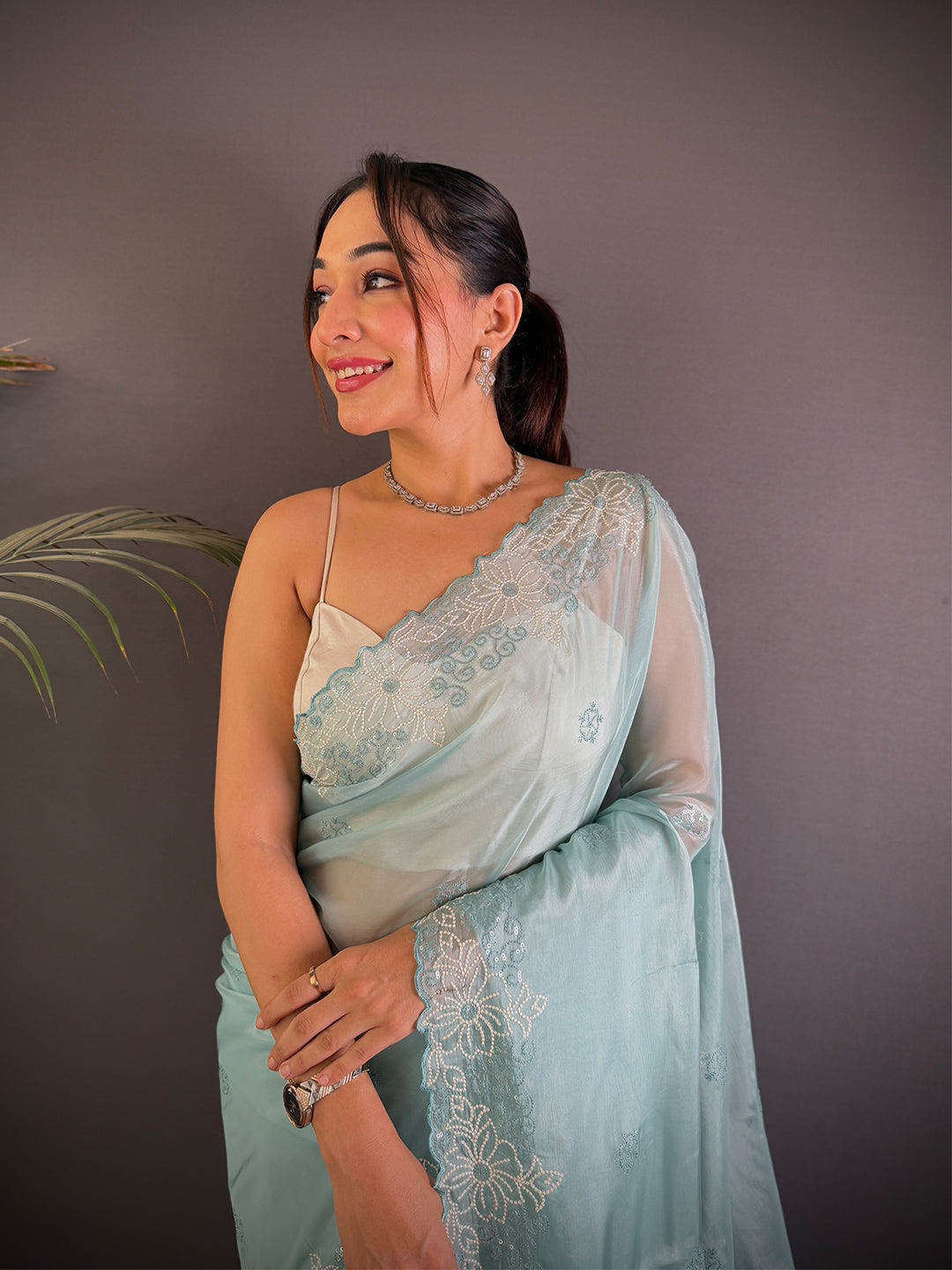 Sky Blue Art Silk Sequence Work Saree
