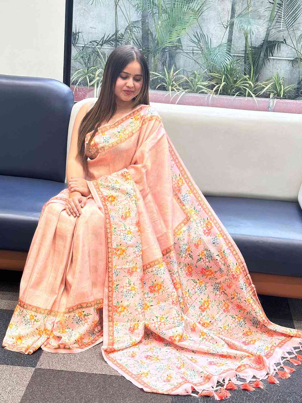 Beautiful Kanjivaram Weaving With Print Saree