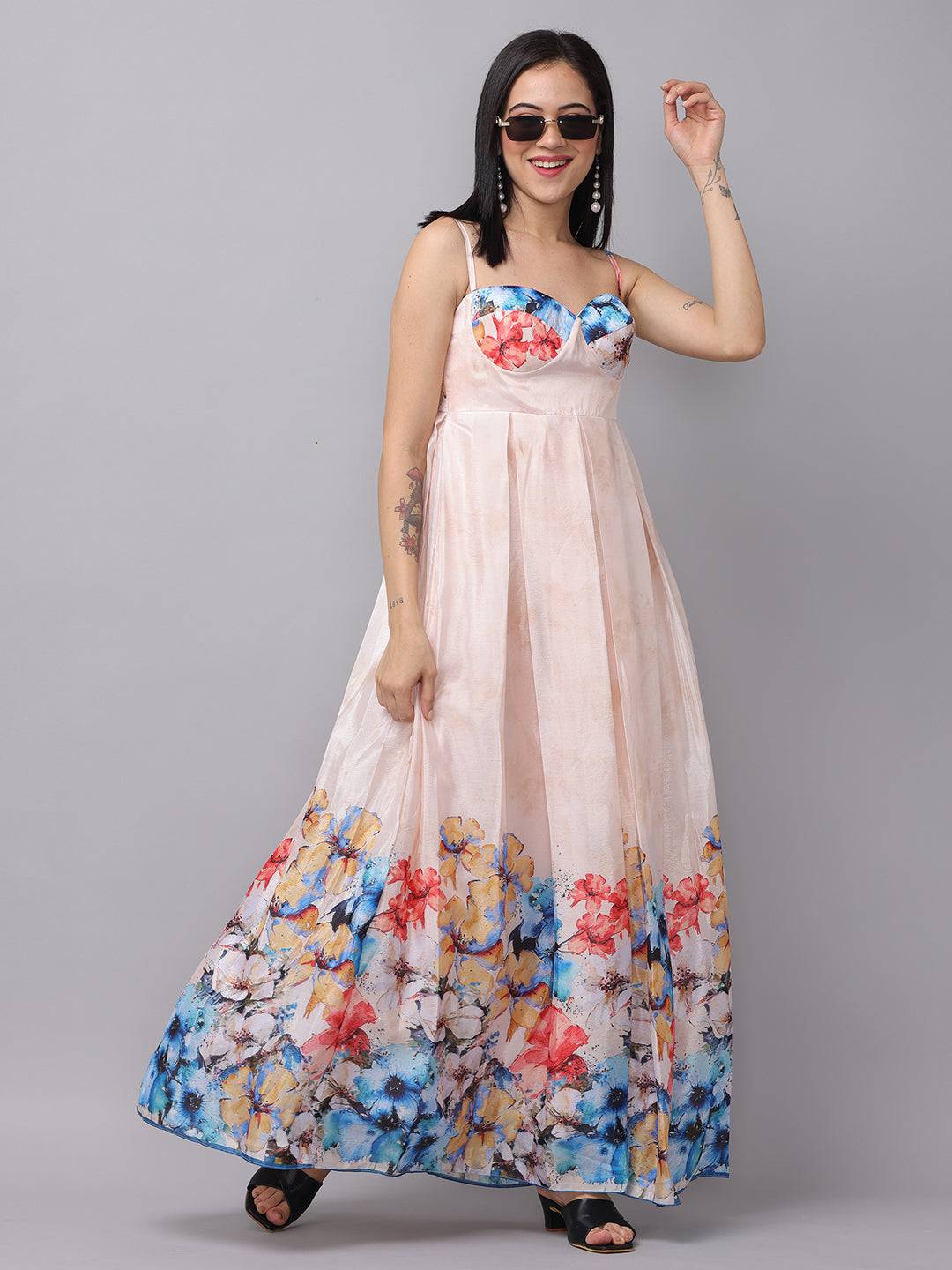 Cream Printed Floral Dress