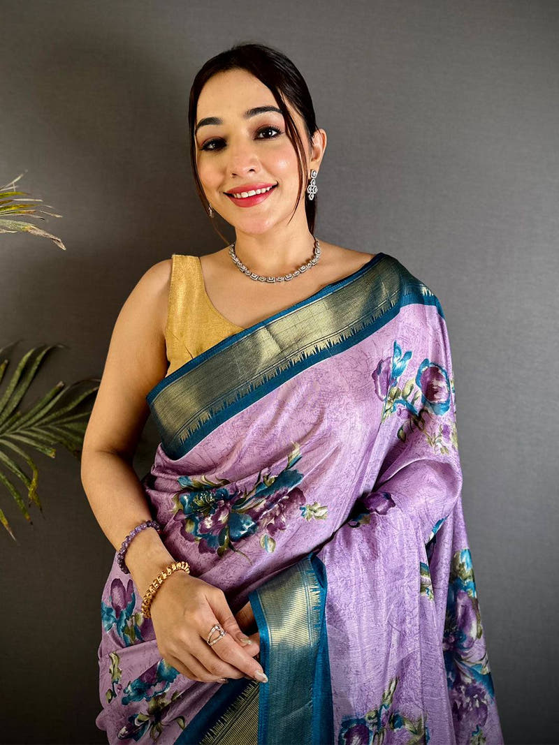 Royal Purple Floral Dola Silk Saree