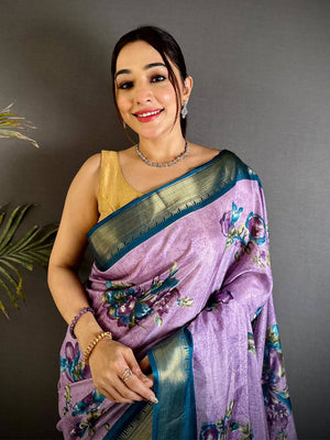 Royal Purple Floral Dola Silk Saree