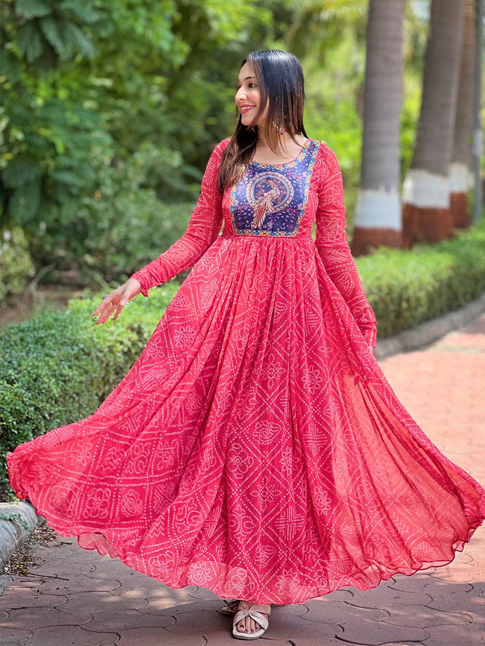Cherry Red Bandhej Print Dress