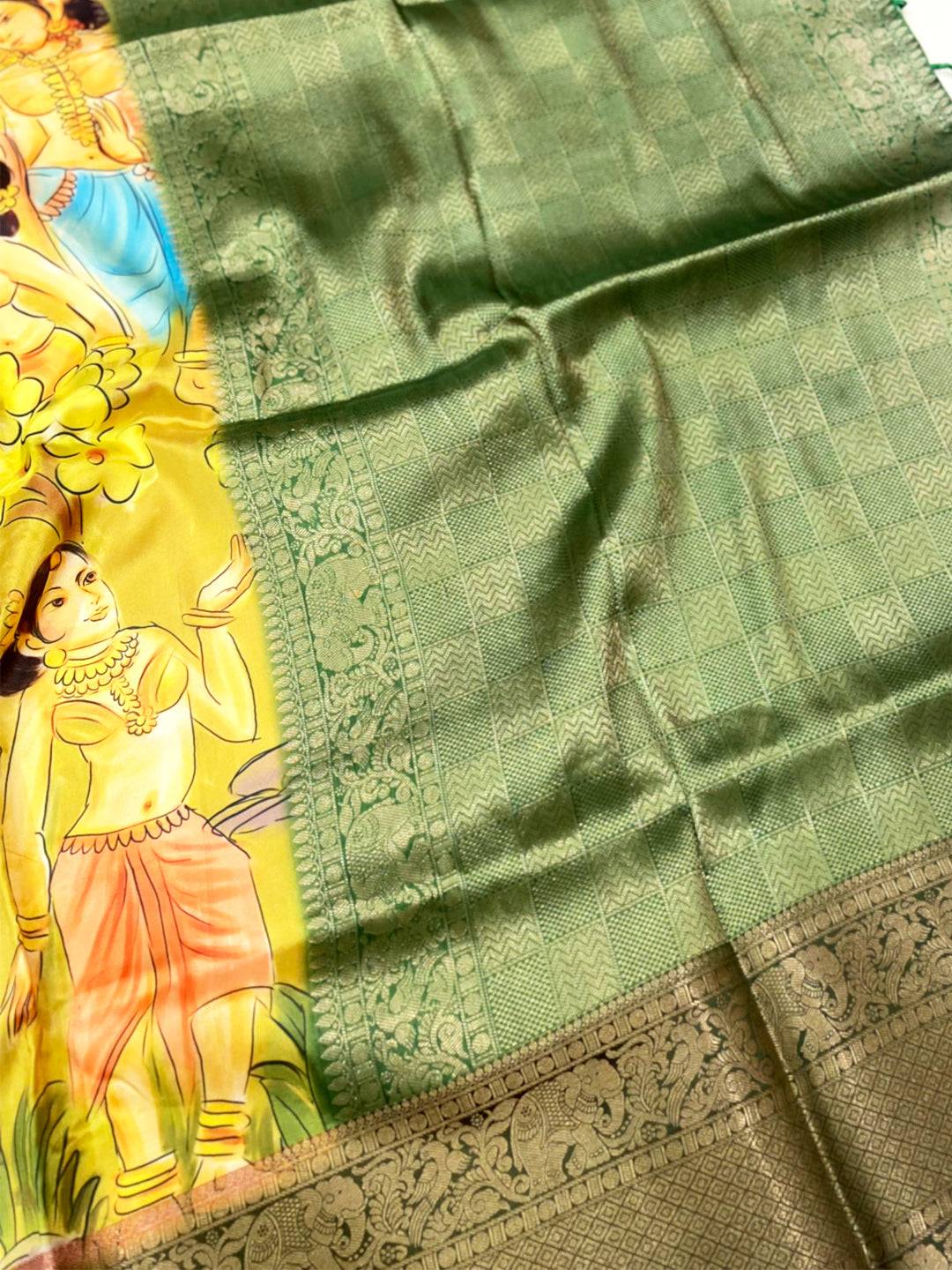 Mustard Banarasi Silk Kalamkari Saree