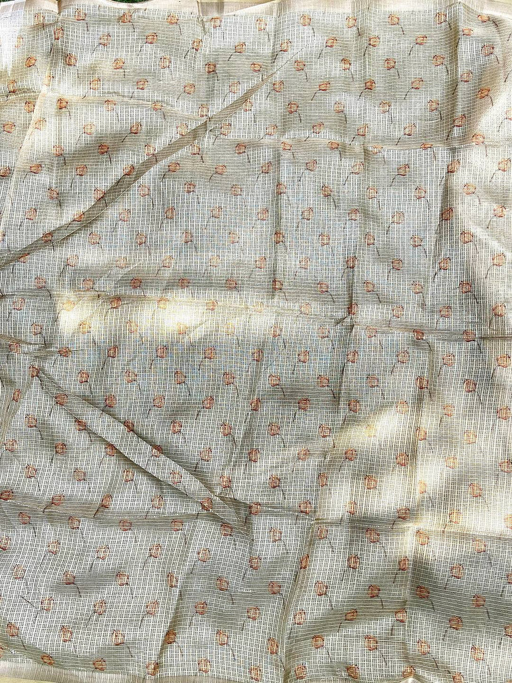 Bollywood Cream Soft Kota Doriya Silk Saree With Flower Print