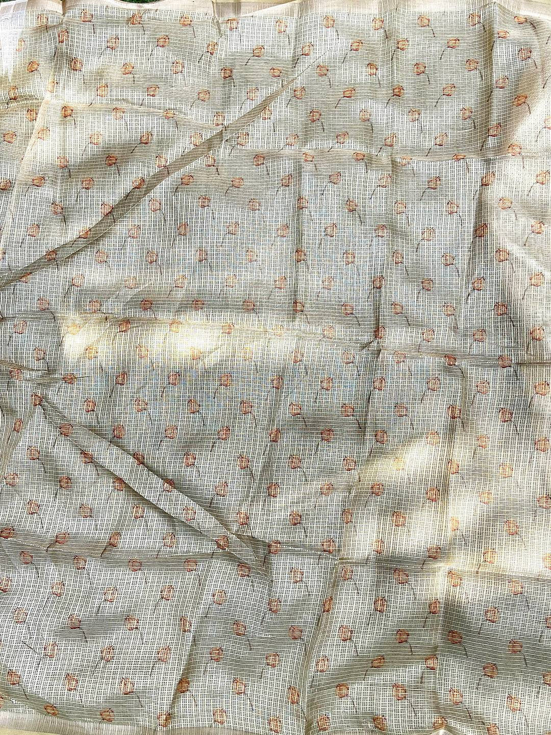 Bollywood Cream Soft Kota Doriya Silk Saree With Flower Print