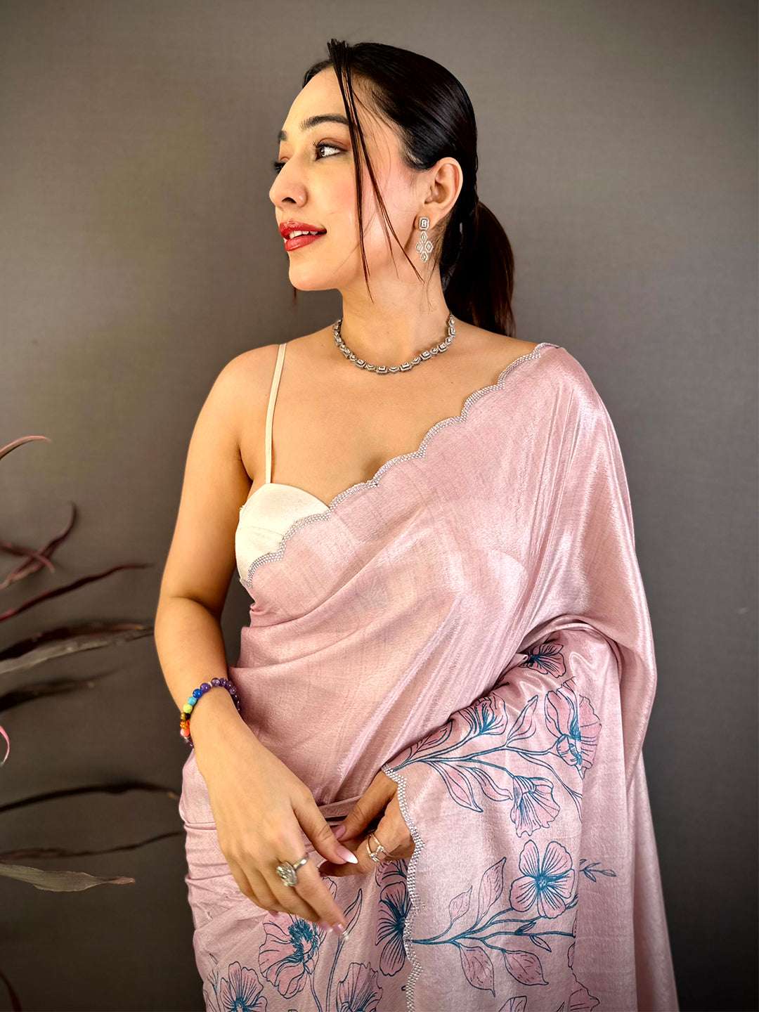 Royal Pastel Pink Floral Cutwork Saree