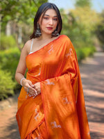 Orange Soft Silk Saree With Postar Weaving Zari Pallu