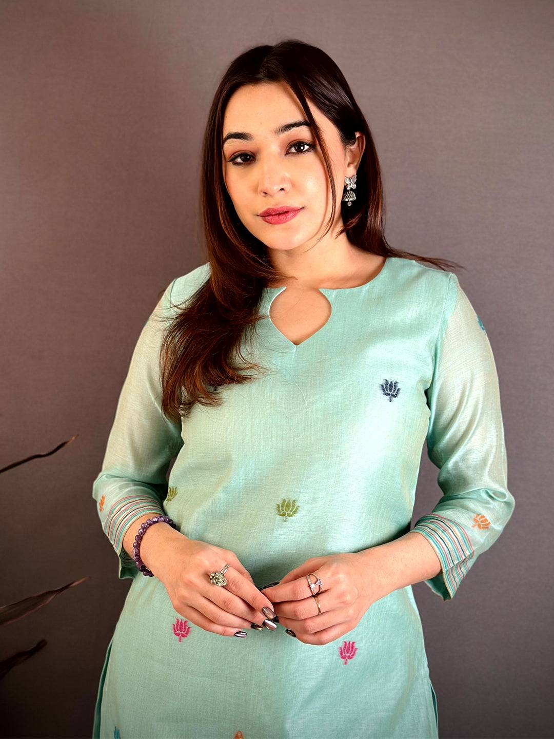 Mint  Green  Woven  Floral  Dress