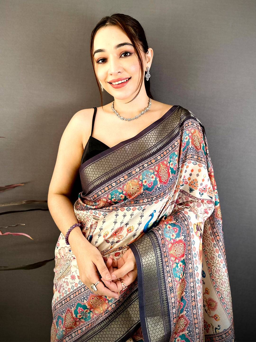Stylish Pashmina Print Tussar Ghicha Saree