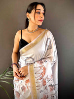 Lavender Forest Phulkari Kalamkari Print Saree