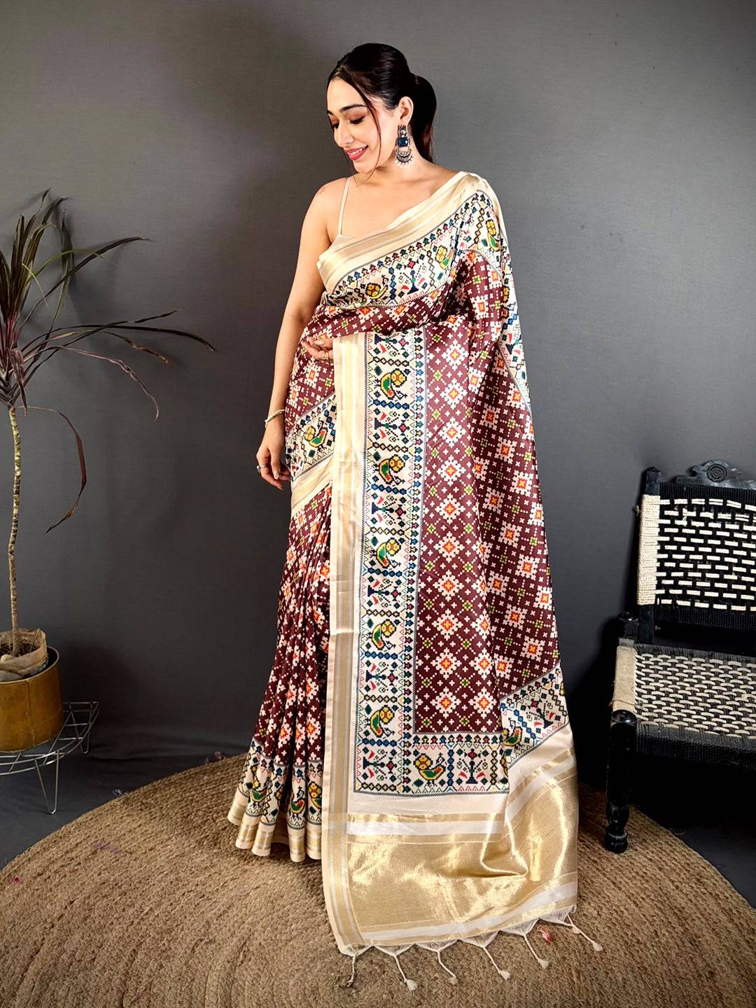 Red Ivory Allover Patola Kanchi Saree