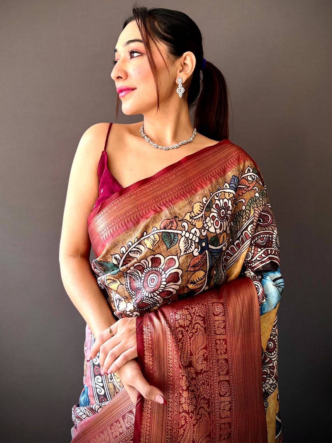 Buff Beige Soft Silk Saree With Pattu Zari Border