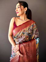 Buff Beige Soft Silk Saree With Pattu Zari Border