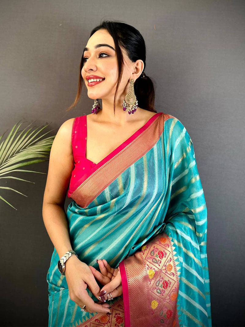 Rama Banarasi Lehriya Katan Silk Saree