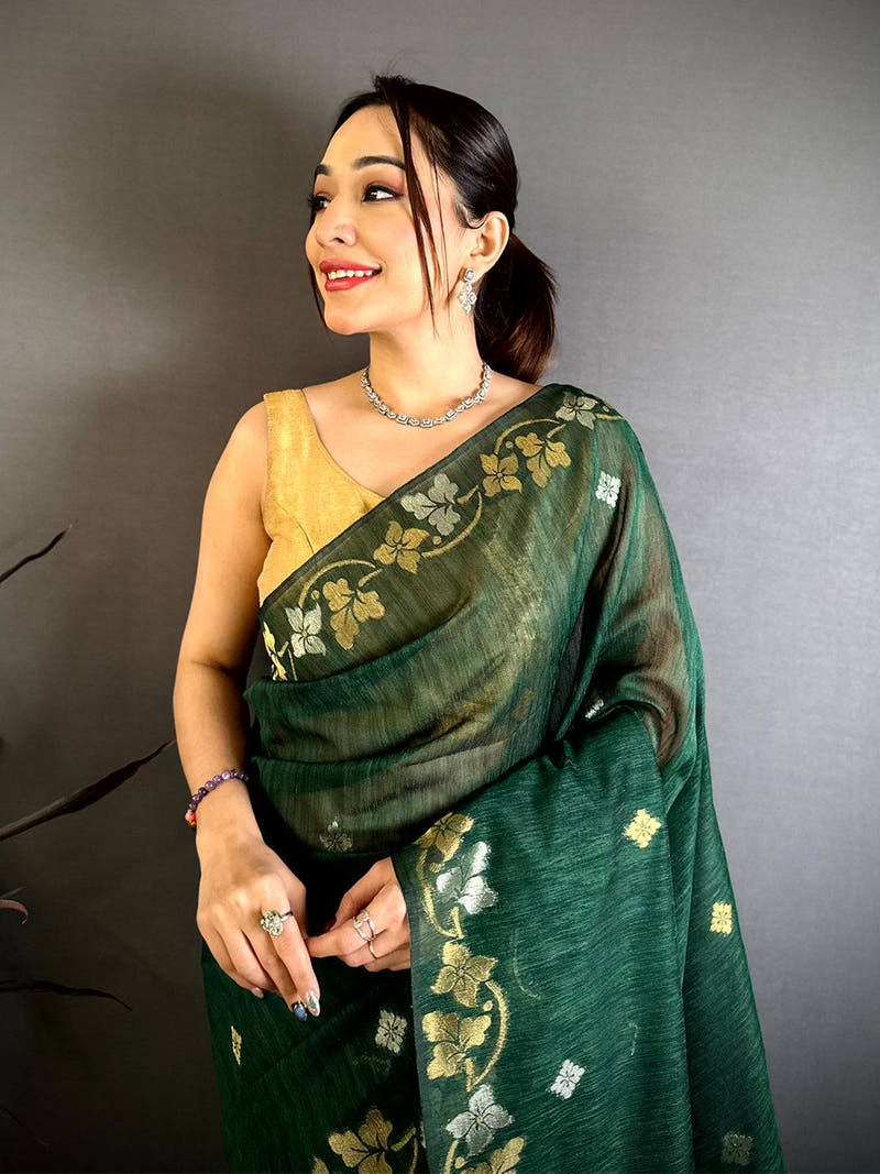 Green Sona Chandi  Munga  Saree