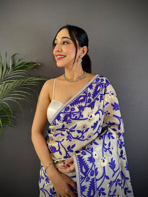Cream Soft Cotton Silk Jamdani Saree