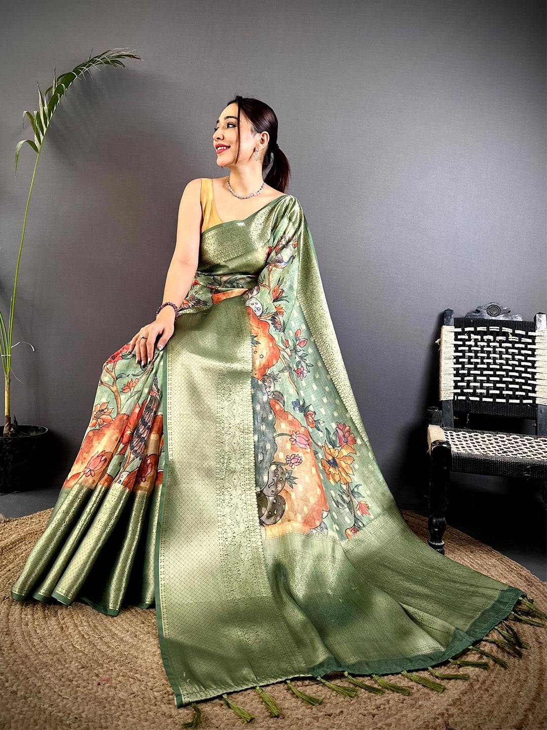 Ethnic Kota Doriya Kalamkari Printed Saree