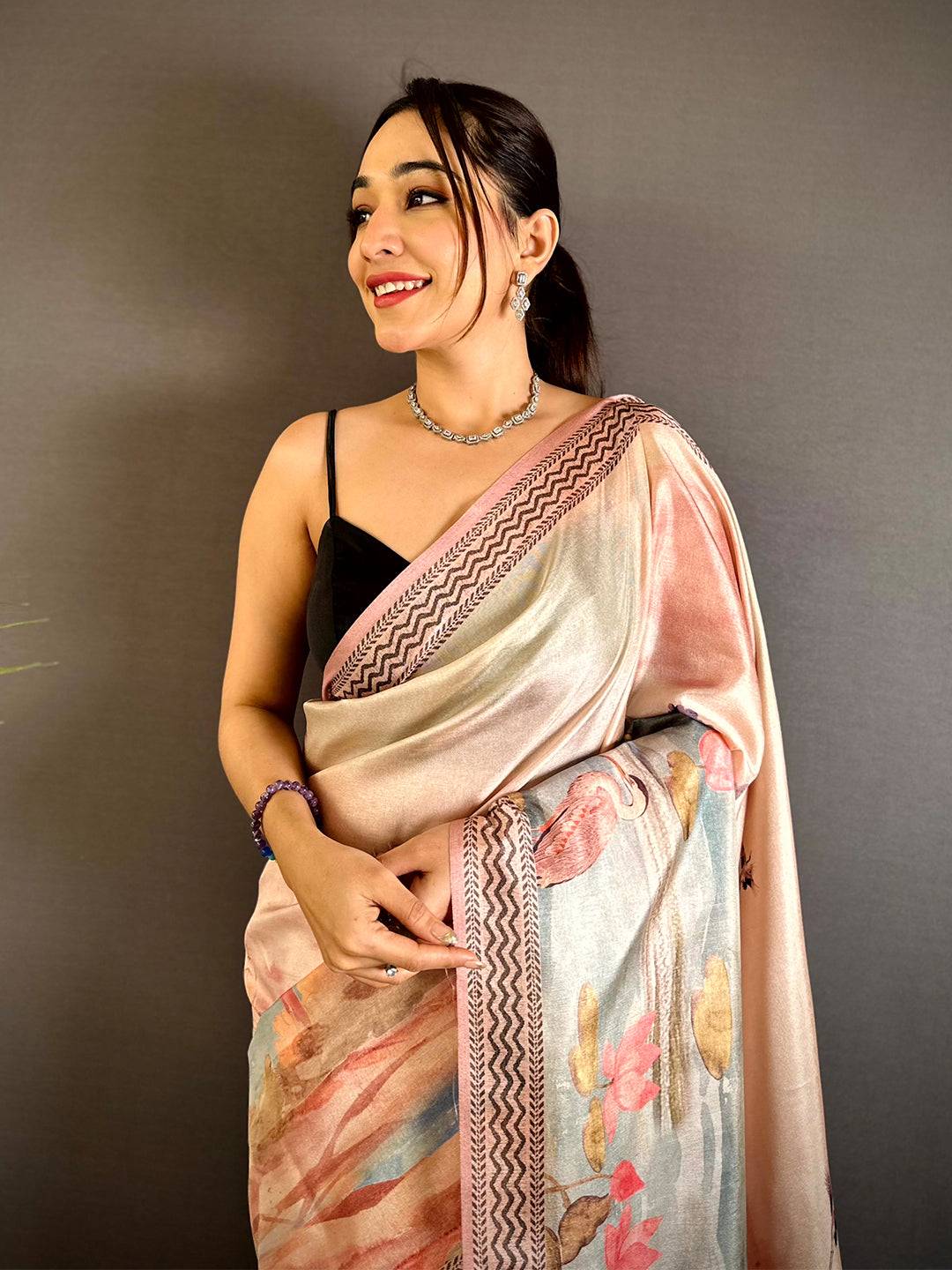 Opulent Water Theme Floral Tussar Saree