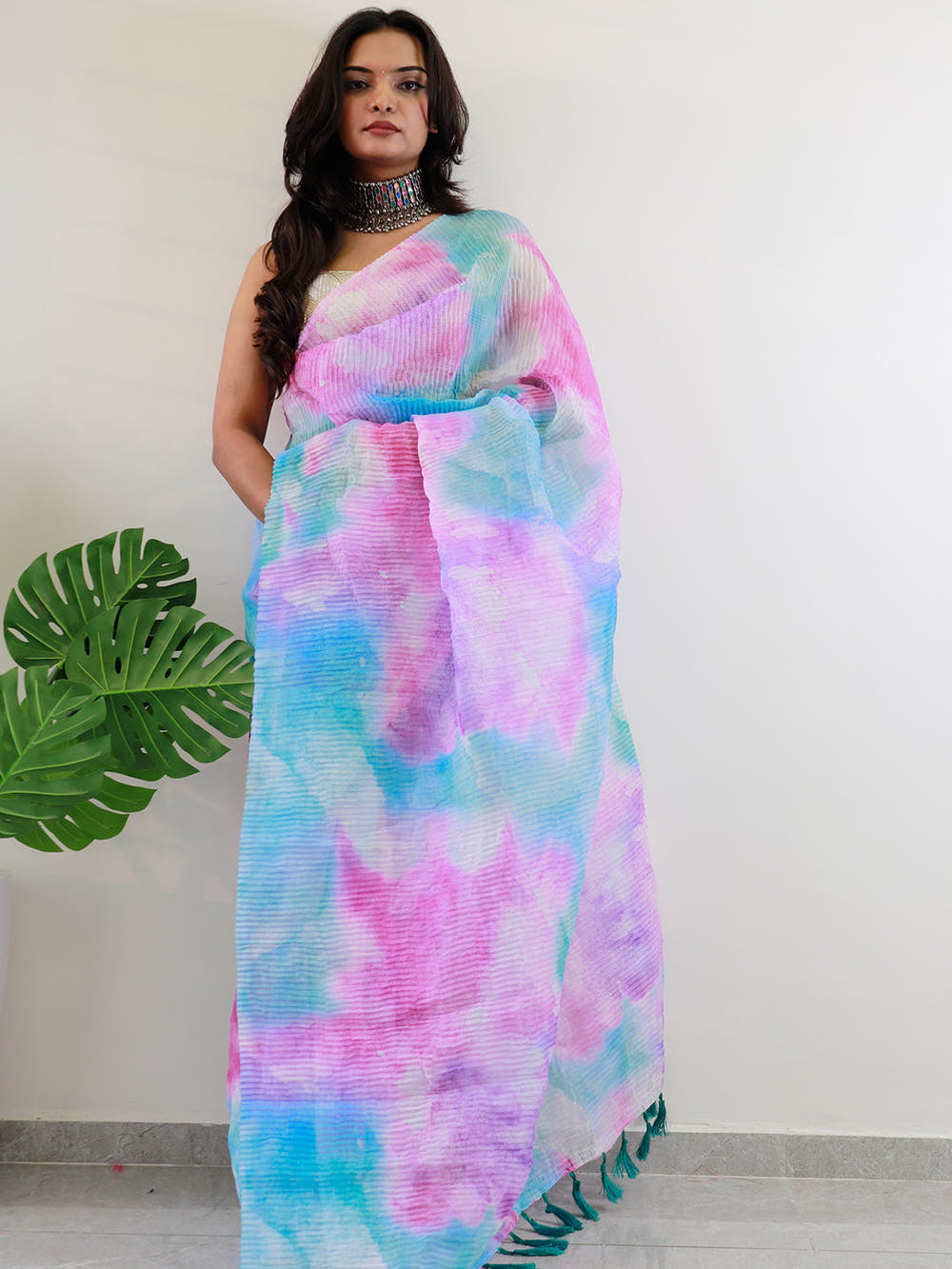 Elevate Your Style with Multy Colored Print Bollywood Design Crash Saree