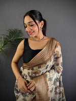 Ivory Linen Digital Printed Saree